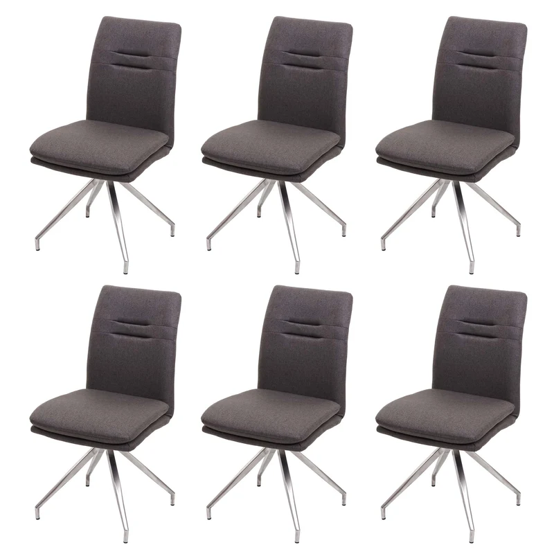 6x chaises de salle à manger cuisine en tissu gris-marron et en acier inoxydable design et confortable 04_0000667