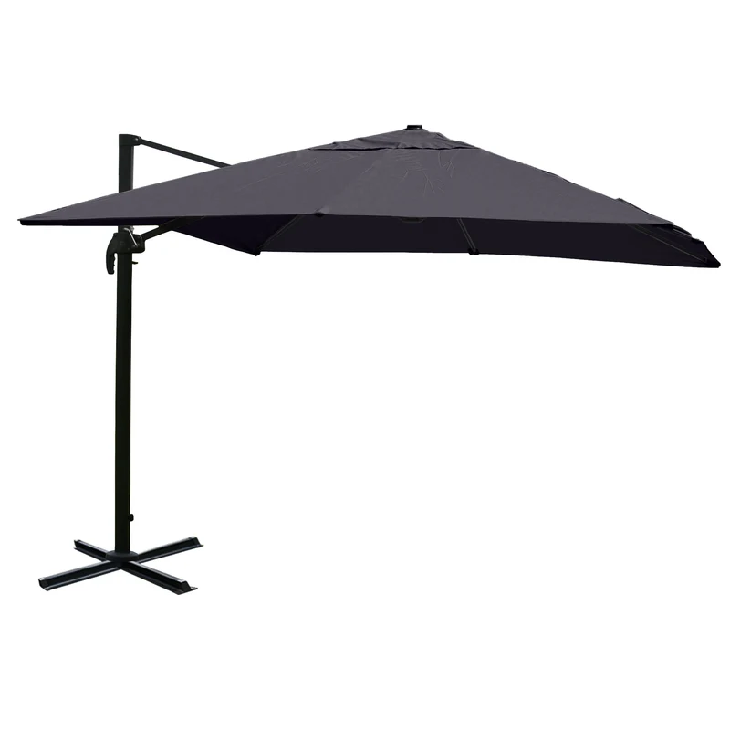 Parasol déporté avec pied croisé 500 cm aluminium acier polyester anthracite résistant protection solaire sans pied de lestage 04_0010314