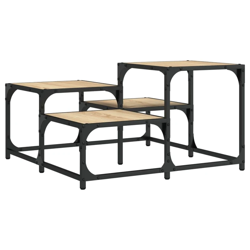 Table basse avec étagères design industriel 68 x 68 x 40 cm bois d'ingénierie et métal DEC038984