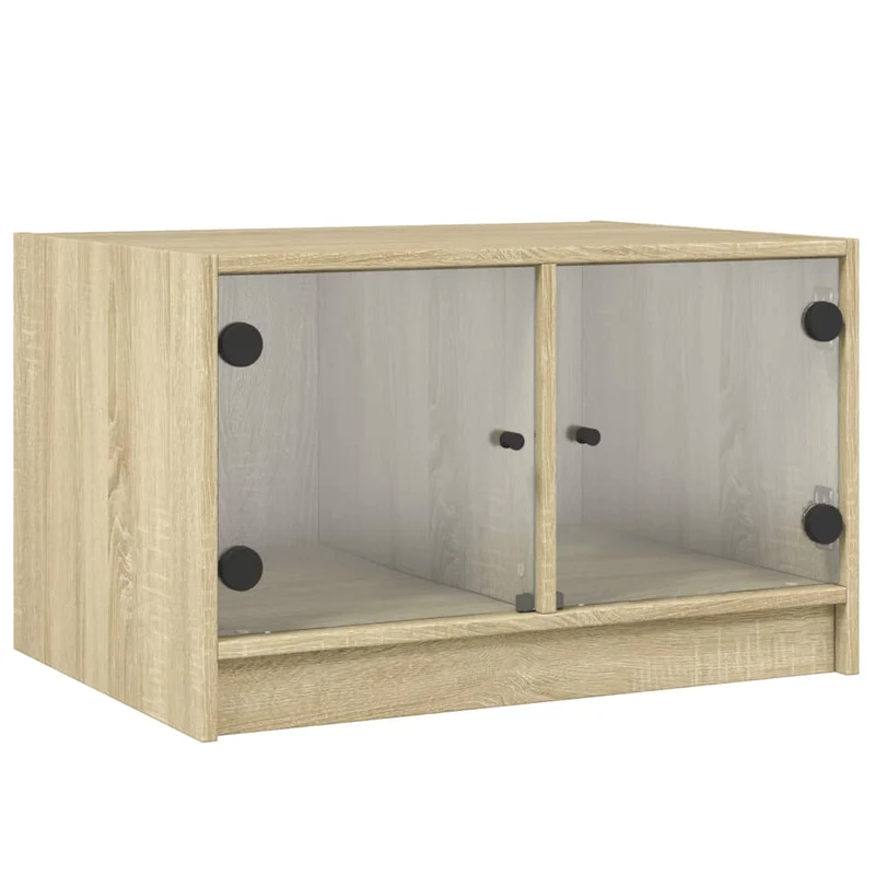 Table basse de salon design moderne avec portes en verre 68 x 50 x 42 cm bois d'ingénierie et verre DEC037733
