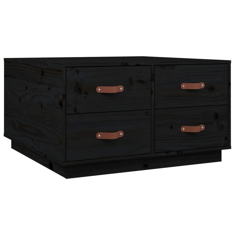 Table basse avec 4 tiroirs design moderne et contemporain 80 x 80 x 45 cm bois massif de pin noir DEC039795
