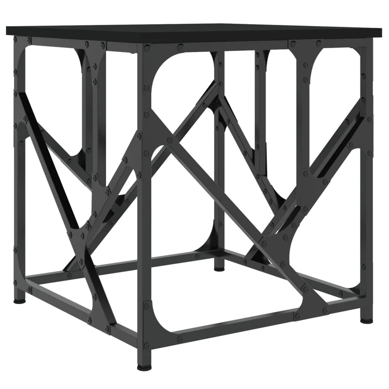 Table basse table d'appoint design industriel 45 x 45 x 47,5 cm bois d'ingénierie noir et métal DEC039649