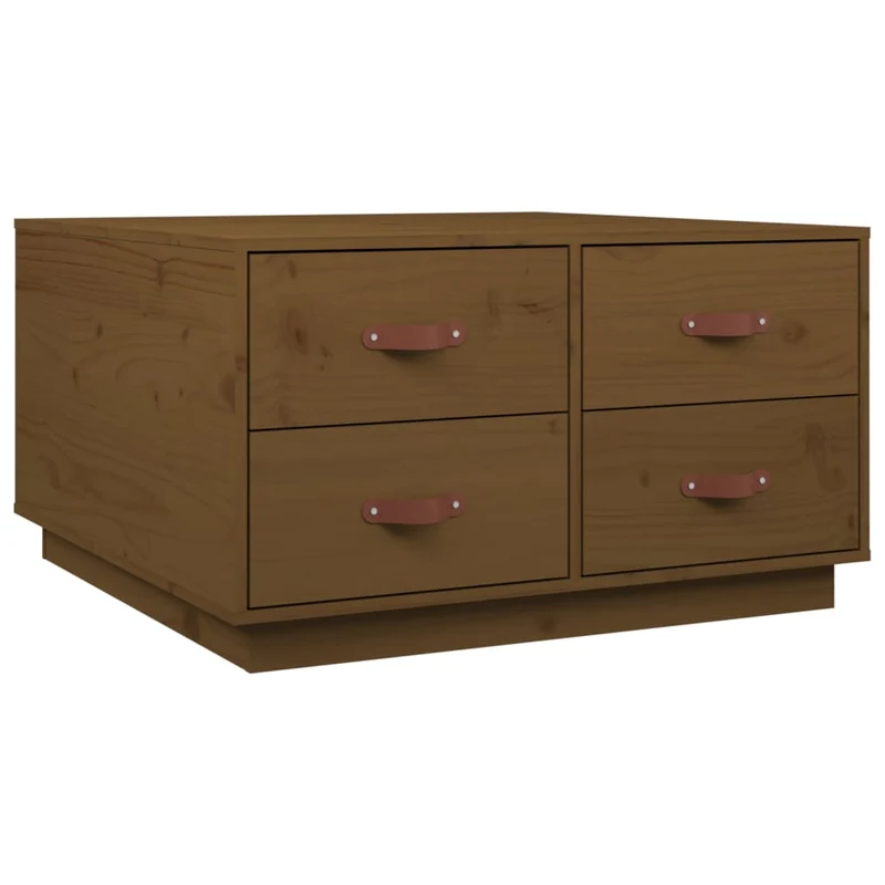 Table basse avec 4 tiroirs design moderne 80 x 80 x 45 cm bois massif de pin marron DEC039502