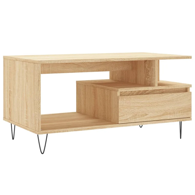 Table basse avec tiroir et étagère design moderne et contemporaine 90 x 49 x 45 cm bois d'ingénierie et métal DEC039032