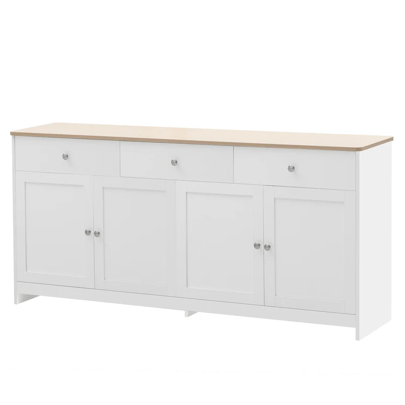 Buffet blanc effet bois 4 portes 3 tiroirs style campagne ADJUSTMARBLEONE