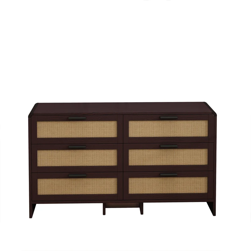 Buffet effet bois marron 6 tiroirs en rotin 130x40x74cm MOMENTUMCLARITYY