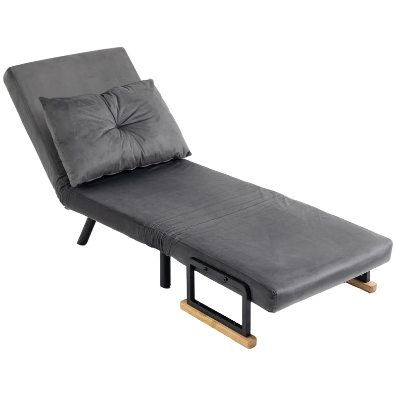 Fauteuil convertible 1 place 63 x 73 x 81 cm dossier 5 positions assise rembourrée moderne en tissu velours gris foncé 21_0003134