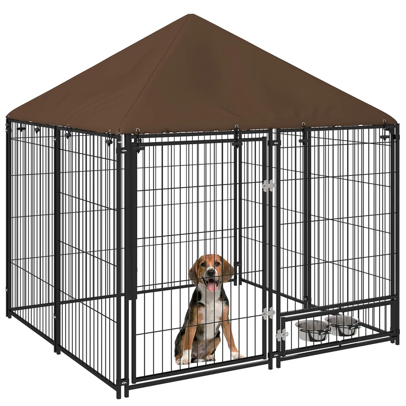Chenil extérieur pour chien 141 x 141 x 151 cm verrouillable imperméable industriel moderne en acier inoxydable noir 21_0007284