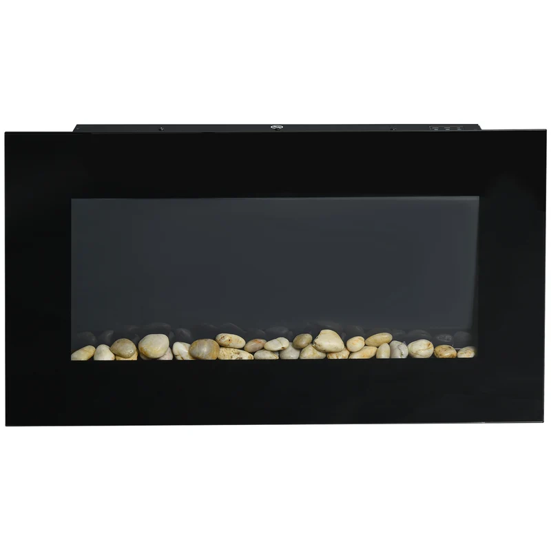Cheminée électrique murale décorative 72,5 x 11,5 x 40 cm chauffage 1000 et 2000 w télécommande moderne en métal noir 21_0001112