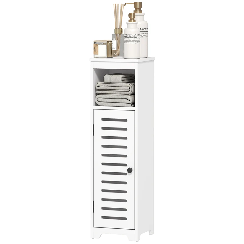 Armoire colonne salle de bain 22 x 20 x 75 cm étagères réglables sécurité anti basculement style moderne en MDF blanc 21_0002131