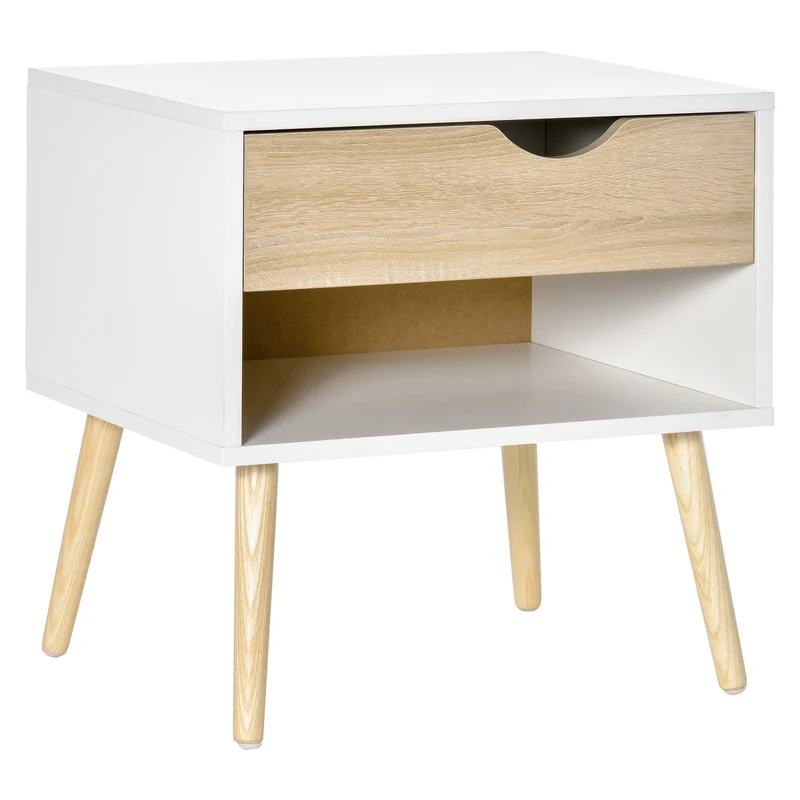 Table de chevet compacte 50 x 39 x 51 cm avec tiroir et niche scandinave minimaliste en panneau de particules blanc 21_0001465