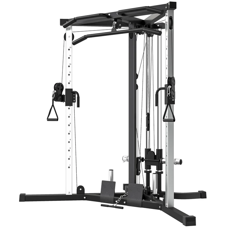 Station musculation multifonction domicile 170 x 139 x 200 cm poulies réglables barre traction industriel en acier noir 21_0006813