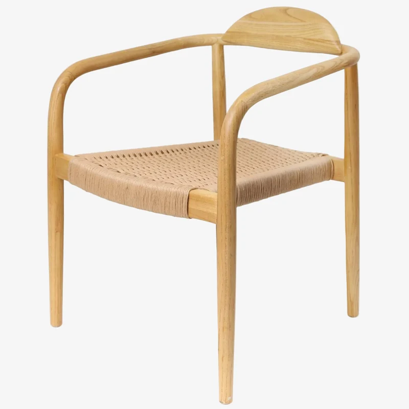 Silla de comedor con reposabrazos madera y asiento trenzado Cloe