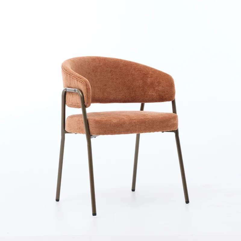 Chaise de salle à manger en chenille orange avec accoudoirs, pieds en laiton antique FLAREMERID