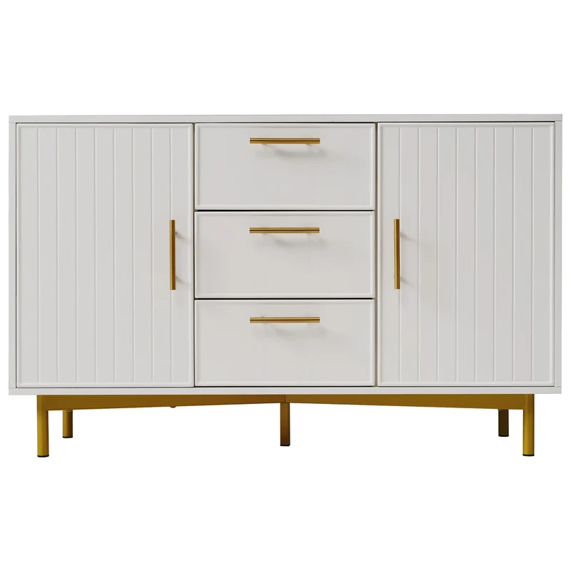 Buffet blanc 2 portes 3 tiroirs et détails dorés INFINITENEXUSA