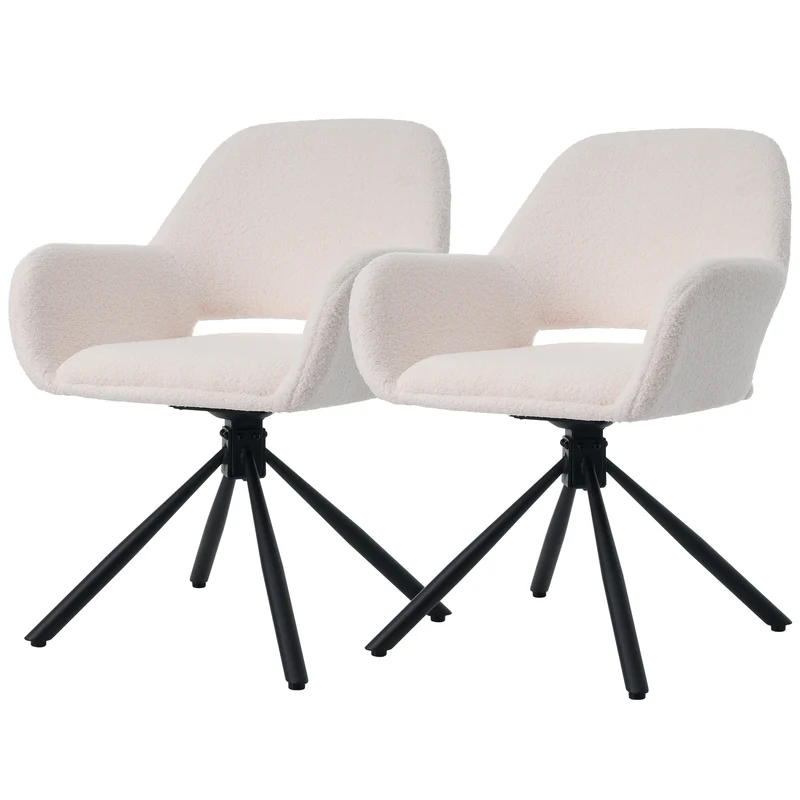 Lot de 2 chaises pivotantes en tissu sherpa blanc avec accoudoirs VERTEXRIFT