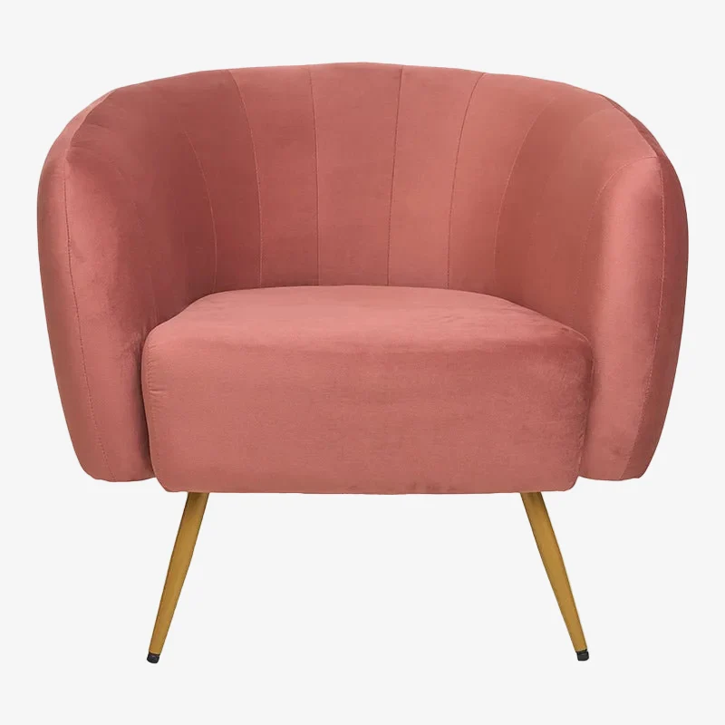 Sillón terciopelo rosa con patas acero dorado Clara