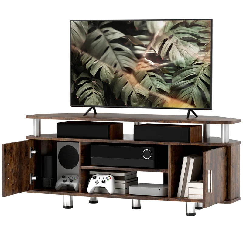 Meuble télévision pour écran jusqu'à 55 pouces 120 x 39,5 x 52 cm plateau large design en panneaux de particules marron 21_0001709