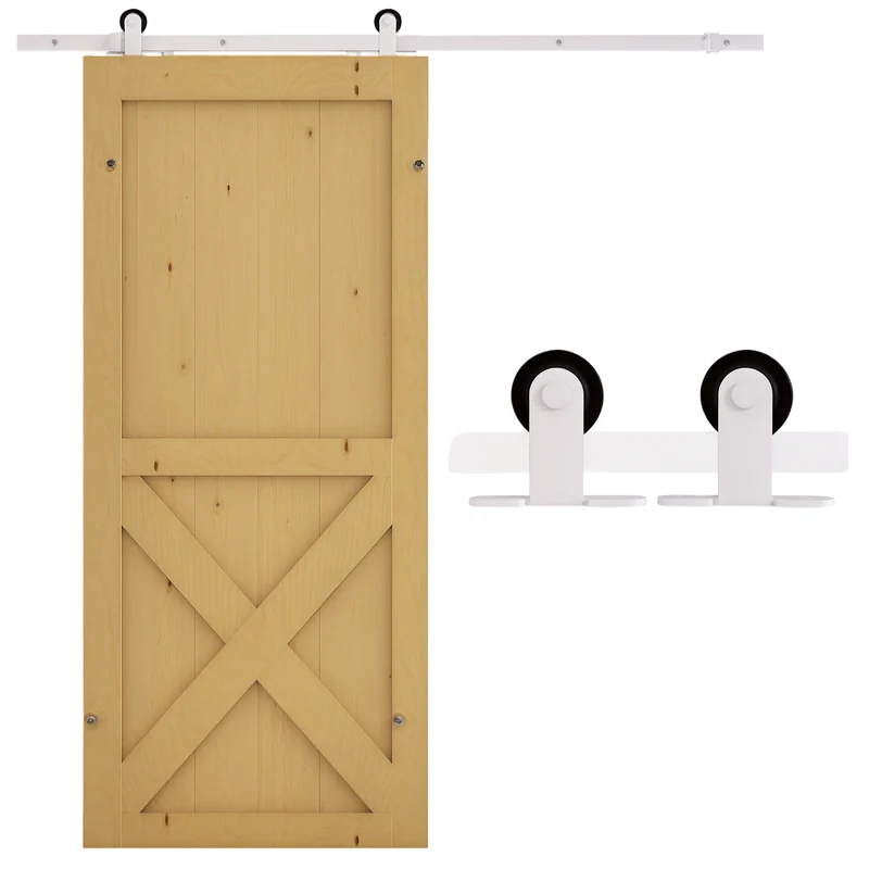 Kit quincaillerie porte coulissante 183 x 4 x 0.6 cm gain de place pour mur porteur industriel en acier au carbone blanc 21_0007138