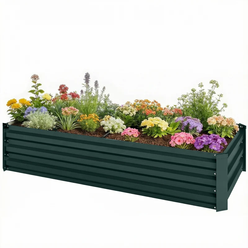 Jardinière potager surélevée 150 x 70 x 30 cm fond ouvert usage extérieur style moderne design en acier galvanisé vert 21_0005457