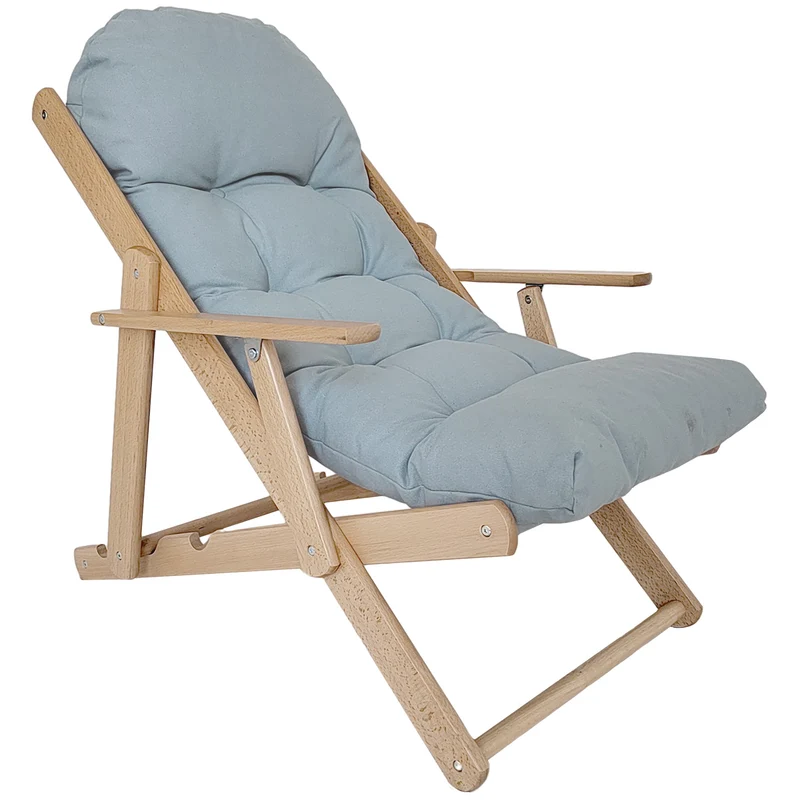 Fauteuil pliable salon 71 x 89 x 96 cm dossier inclinable 3 positions coussin capitonné épais scandinave en bois gris 21_0003072