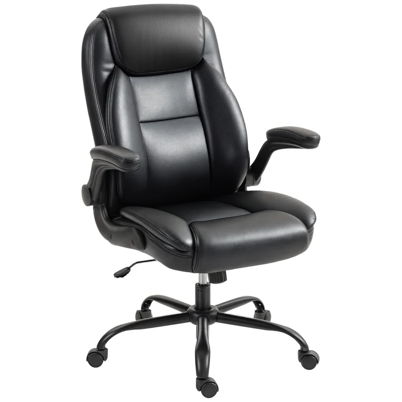Fauteuil de bureau ergonomique 72 x 79 x 106-114 cm accoudoirs rabattables hauteur réglable moderne en polyuréthane noir 21_0006309