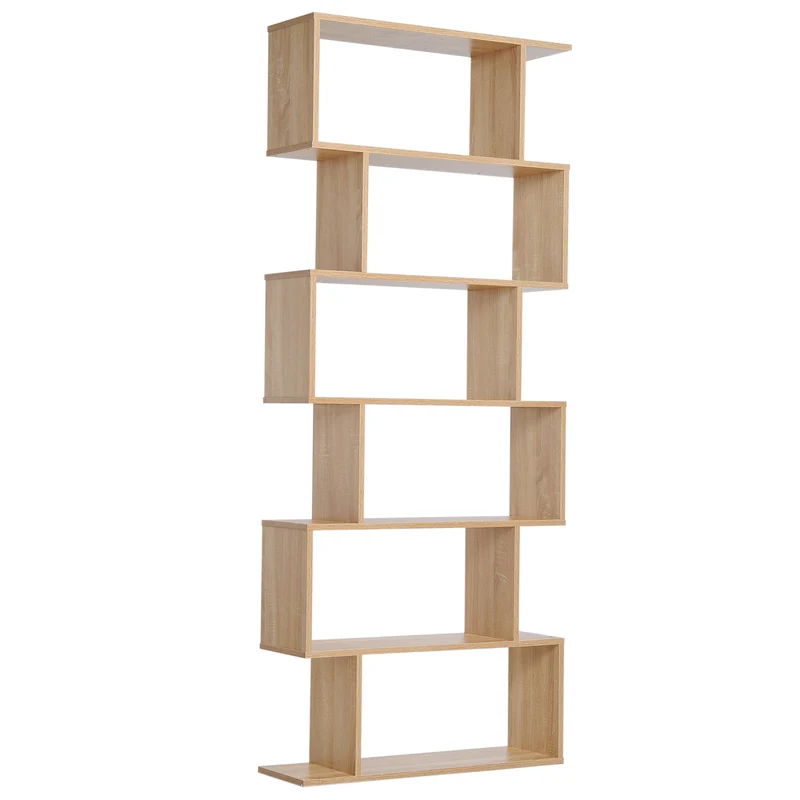 Bibliothèque étagère zigzag 80 x 23 x 192 cm 6 niveaux rangement contemporain en panneaux de particules chêne clair 21_0001715