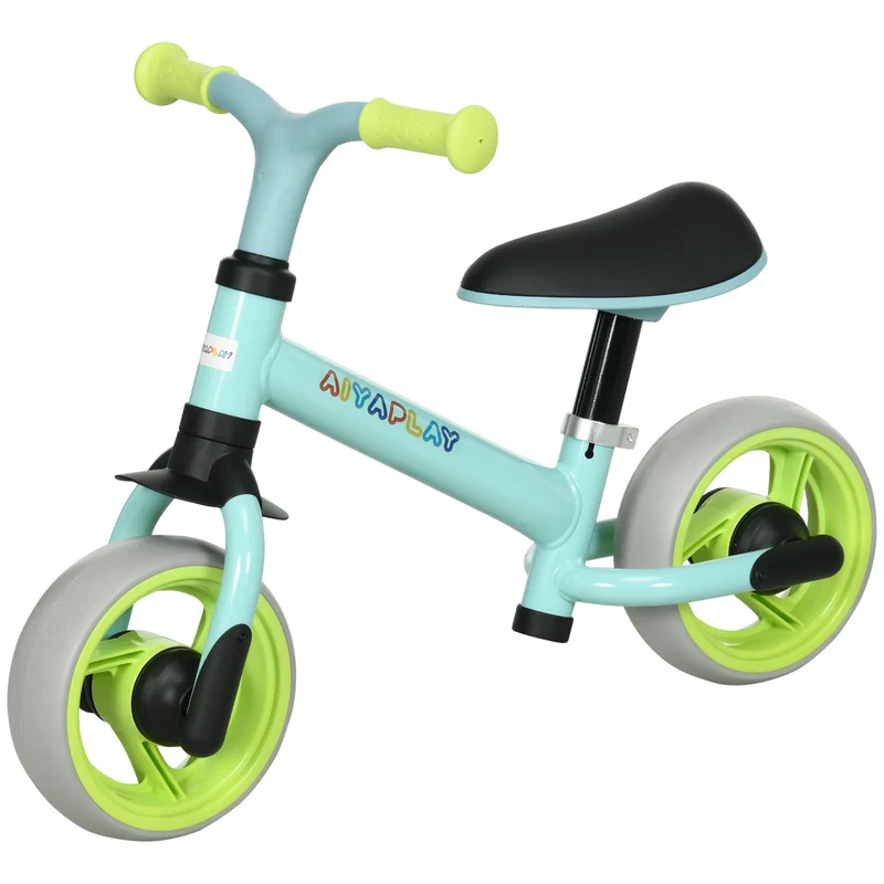 Vélo d'équilibre pour bébé 66.5 x 34 x 47 cm siège réglable assise rembourrée roues eva increvables épuré en acier vert 21_0000538