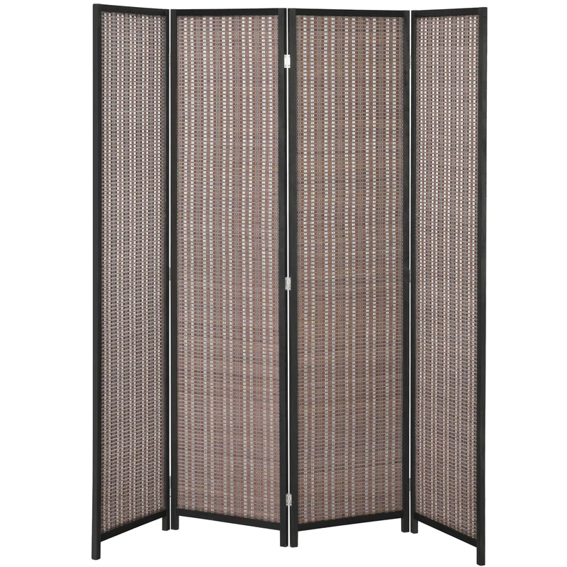 Paravent séparateur pièce pliable 4 panneaux tressés de 180 x 180 cm intimité modulable style naturel en bambou marron 21_0001264
