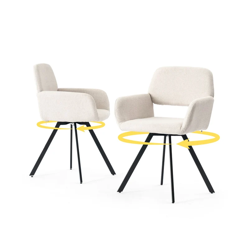 Lot de 2 chaises de salle à manger scandinaves rotative tissu beige CALIFORNIA KD BEIGE SWIVEL