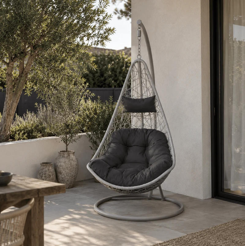 Silla colgante ratán sintético blanco acero blanco Mida