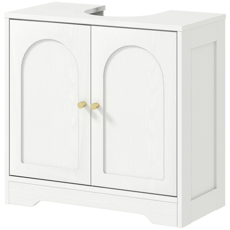 Meuble sous lavabo 60 x 30 x 65 cm découpe en U gain de place étagère réglable épuré en panneau de particules blanc 21_0002083