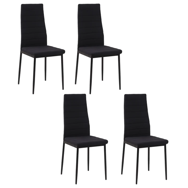 Lot de 4 chaises de salle à manger dossier haut 41 x 50 x 97 cm assise rembourrée soutien du dos design en lin noir 21_0002237