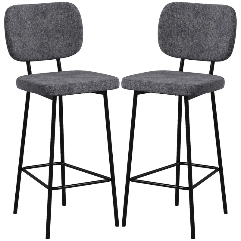 Lot de 2 tabourets de bar 41 x 46 x 90 cm assise rembourrée repose-pieds intégré style industriel en polyester gris 21_0003204