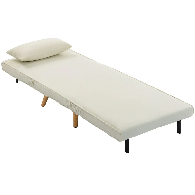 Fauteuil chauffeuse 1 place convertible 72 x 75 x 85 cm lit d'appoint épais 20 cm style contemporain en polyester crème 21_0003429