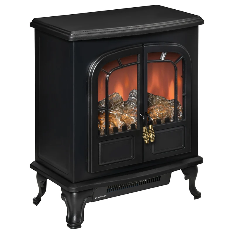 Cheminnée électrique poêle 51 x 28 x 60 cm chauffage réglable 1000 2000 w effet flammes réglable rétro cosy en acier noir 21_0001117