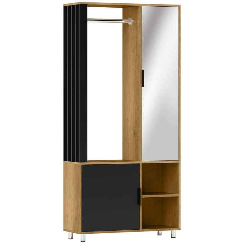 Armoire penderie chambre 80 x 30 x 170 cm miroir en pied tringle sangle anti basculement épuré moderne en MDF naturel 21_0001668