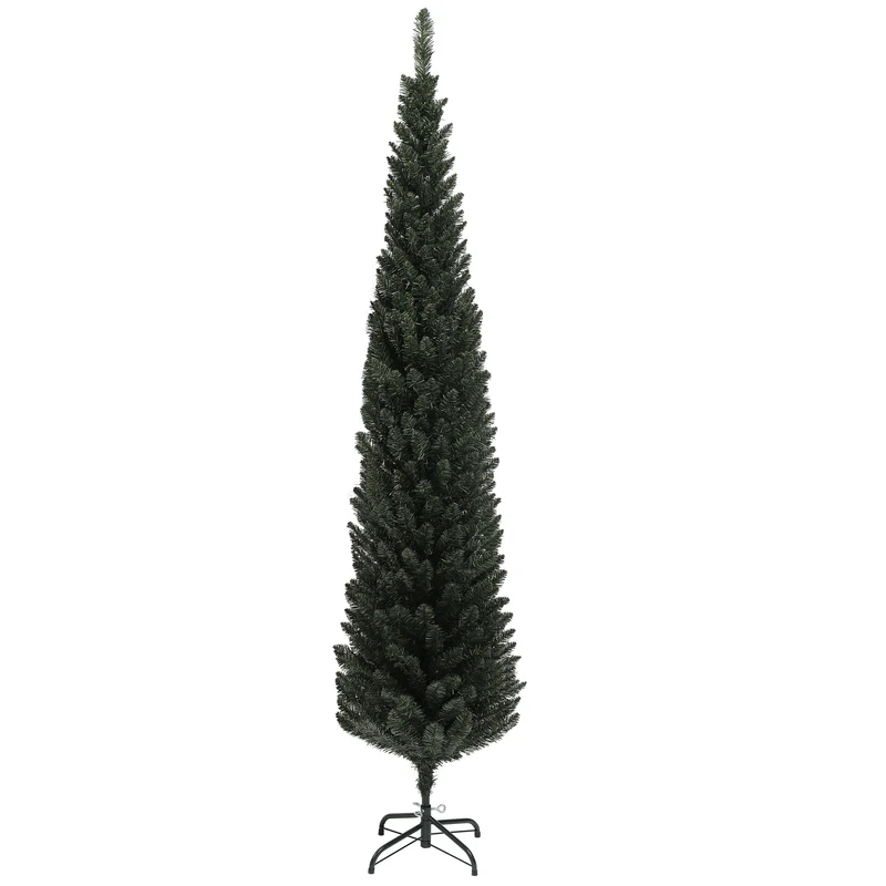 Sapin de noël artificiel élancé Ø 55 x 195 cm 390 branches montage facile design épuré salon entrée en plastique vert 21_0001369