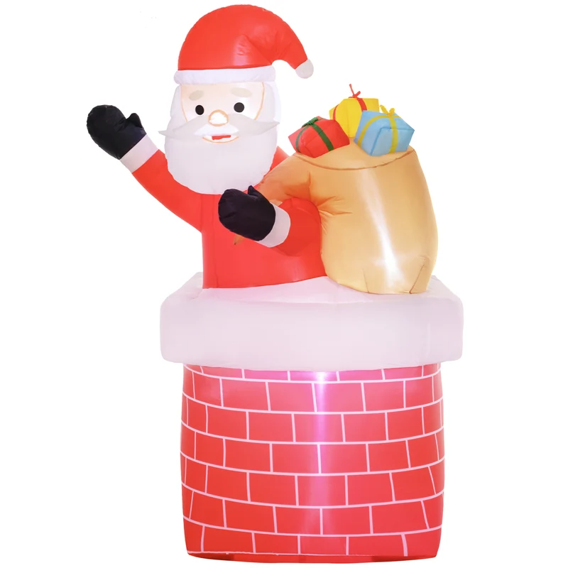 Père noël gonflable décoration extérieur 130 x 82 x 195 cm éclairage led résistant pluie décoratif en polyester rouge 21_0004009