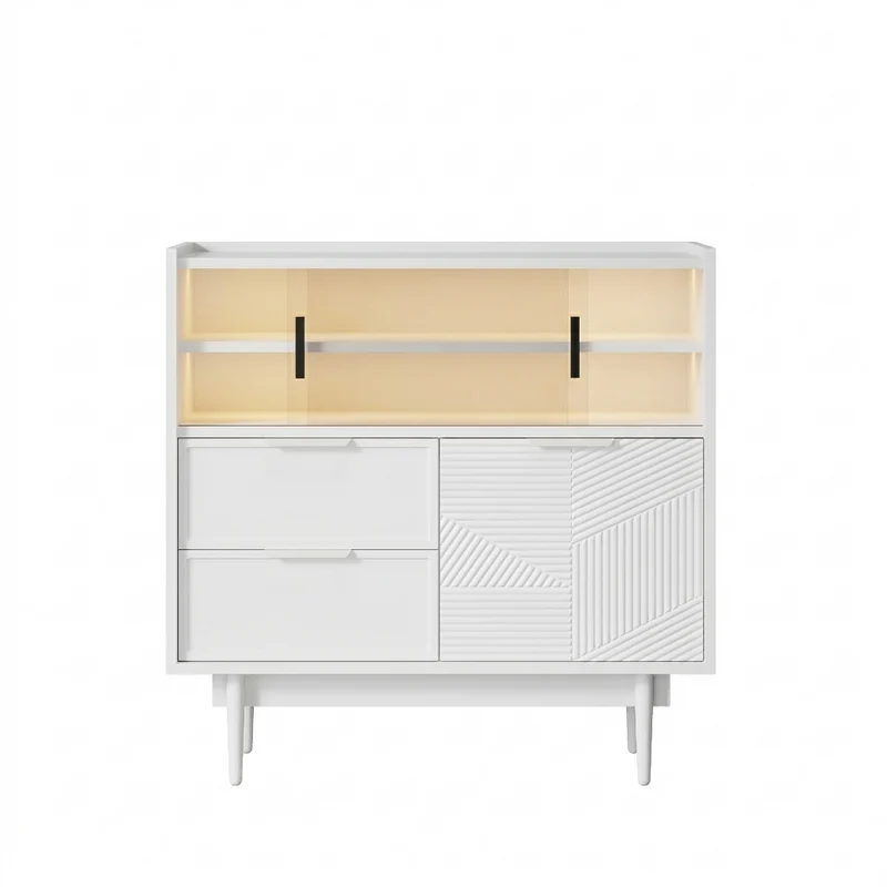 Buffet blanc avec porte en verre, éclairage LED RIFTMORKYNATHOR