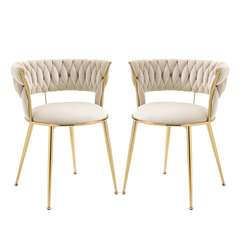 Lot de 2 chaises de salle à manger en velours ivoire, dossier ergonomique, pieds dorés BRIARGLADE
