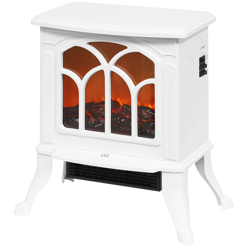 Cheminée électrique sur pied 37 x 23 x 44 cm effet flamme led chauffage réglable 750 1500 w classique en métal blanc 21_0001122