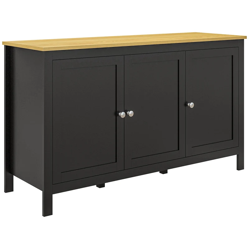 Buffet meuble de rangement salon 120 x 40 x 70 cm volume 3 portes 2 étagères réglables style classique cosy en MDF noir 21_0002909