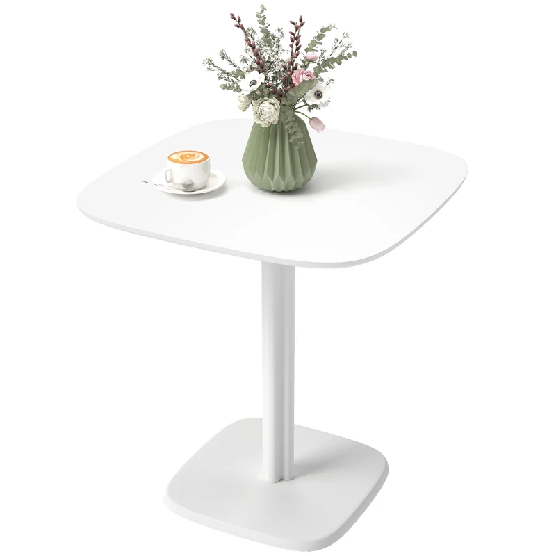 Table à manger carrée cuisine 70 x 70 x 75 cm plateau épais coins arrondis nettoyable moderne en bois d'hévéa blanc 21_0003312