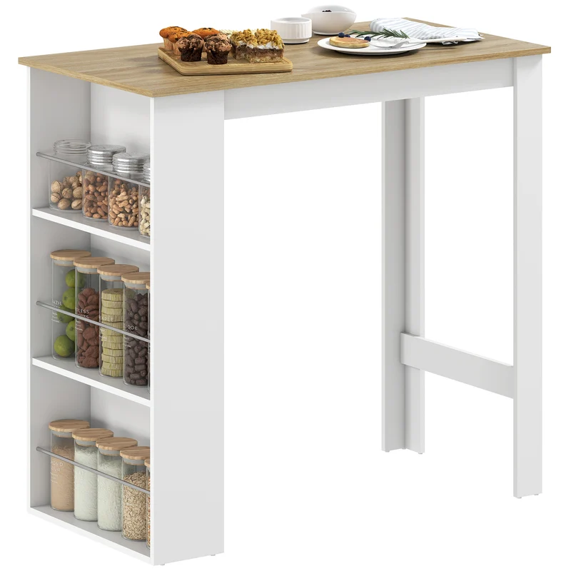 Table bar haute cuisine 112 x 57 x 106 cm 3 étagères rangement pratique contemporain en panneau aggloméré chêne clair 21_0002224