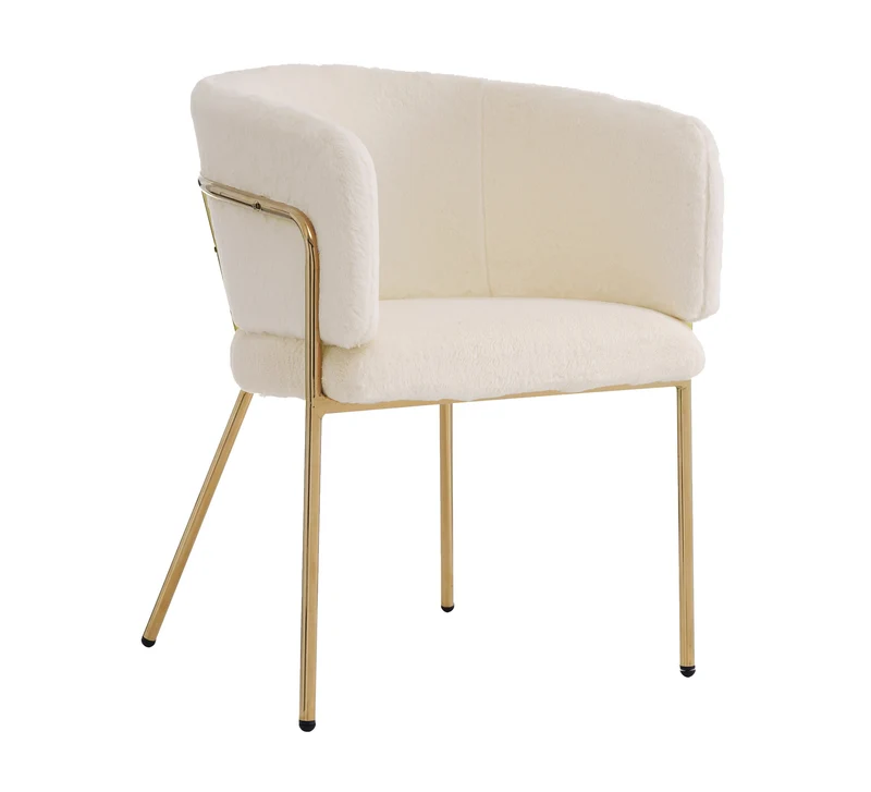 Chaise de salle à manger tissu bouclé beige, avec pieds métalliques dorés PETALVEIN