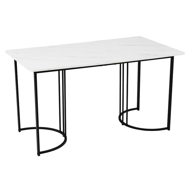 Table à manger rectangulaire moderne effet marbre blanc structure en métal noir 140 x 80 cm DRICALS