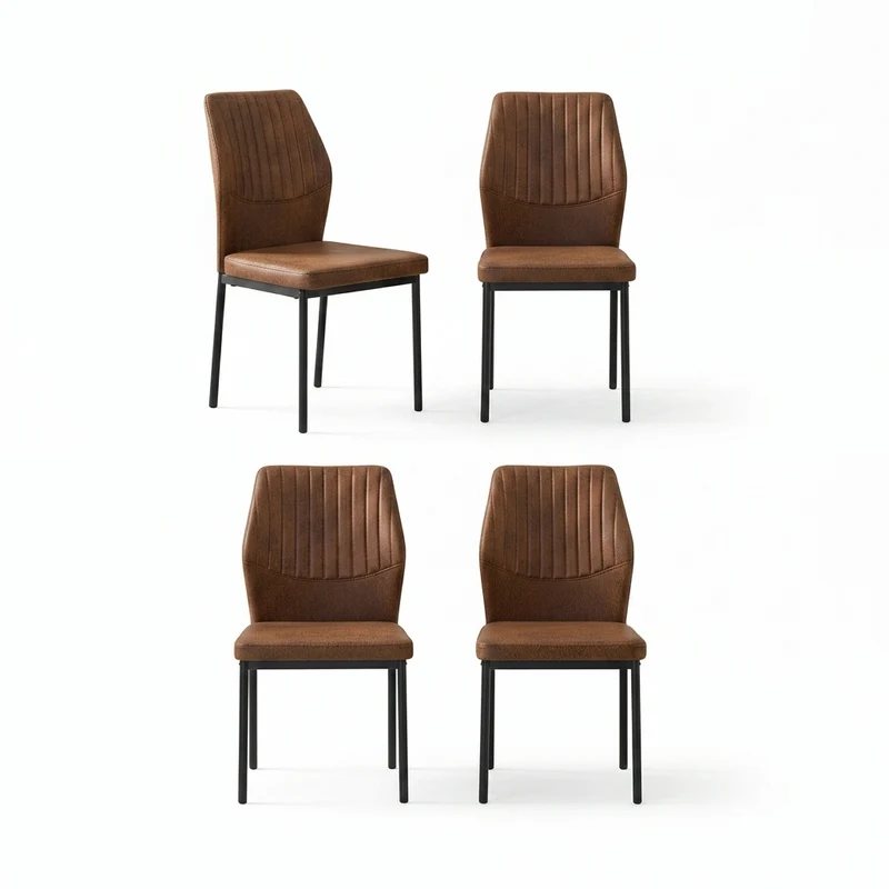 Lot de 4 chaises de salle à manger tissu technique marron, pieds métal noir FLARETHAL