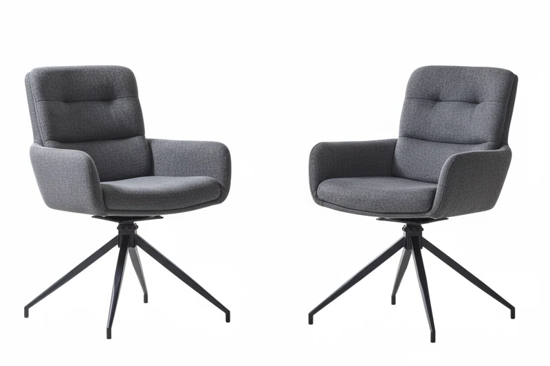 Lot de 2 chaises pivotantes 360° en lin gris foncé et pieds métal noir FLAREVYR