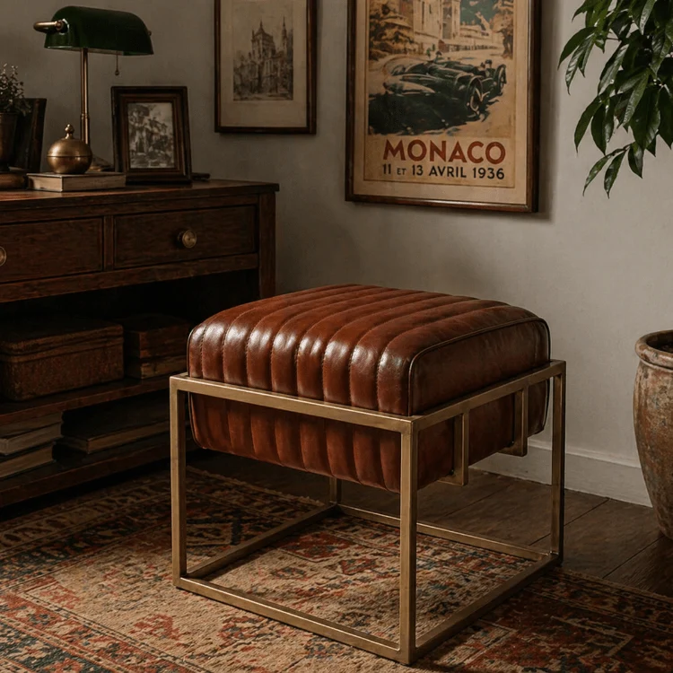 Banco vintage cuero oro Queen 1 plaza